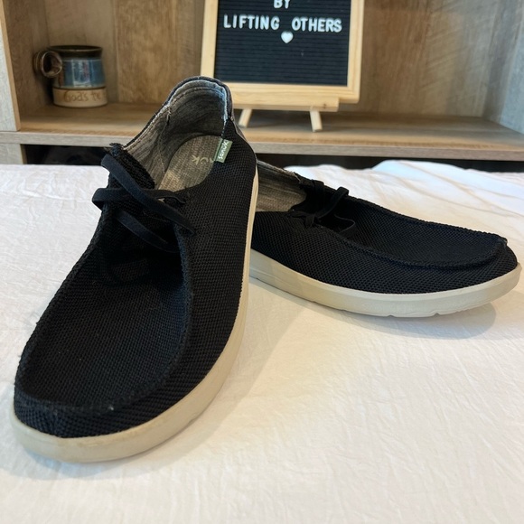 Sanuk Black Canvas Elastic Slip-On Shoes Men’s Size 12 Comfort Casual Loafers - Picture 1 of 6